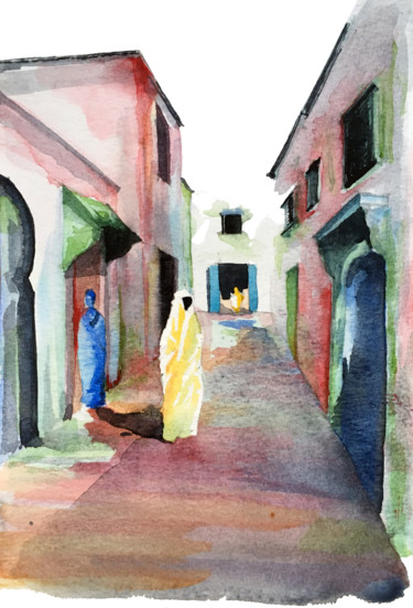Malerei mit dem Titel "Marrakech" von Sarah Quarelle, Original-Kunstwerk, Aquarell