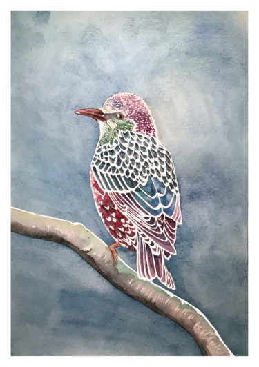 Painting titled "Oiseau" by Sarah Quarelle, Original Artwork, Watercolor