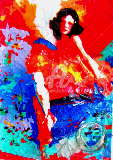 Collagen mit dem Titel "En rouge" von Sara Raquel Sarangello, Original-Kunstwerk, Collagen