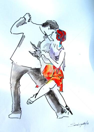 Painting titled "DANCE TANGO INK" by Sara Raquel Sarangello, Original Artwork, Ink