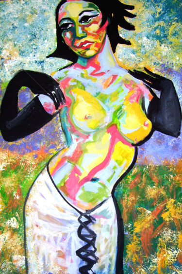 Painting titled "FIESTA!DESNUDO NUDE" by Sara Raquel Sarangello, Original Artwork, Acrylic