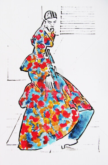 Pittura intitolato "ORIENTE POP WOMAN F…" da Sara Raquel Sarangello, Opera d'arte originale, Inchiostro