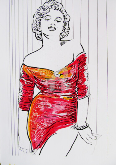 Schilderij getiteld "marilyn-monroe-rojo" door Sara Raquel Sarangello, Origineel Kunstwerk, Olie