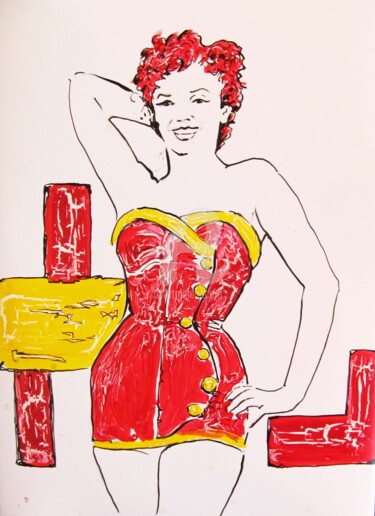 Pintura intitulada "Marilyn red" por Sara Raquel Sarangello, Obras de arte originais, Óleo