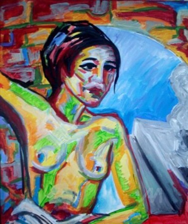 Painting titled "MARÍA nude erotic" by Sara Raquel Sarangello, Original Artwork, Acrylic