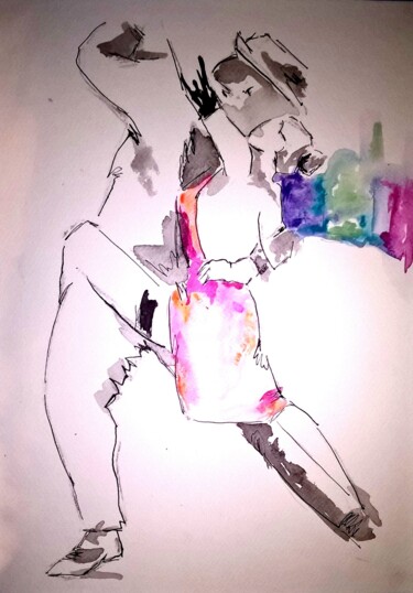 Drawing titled "Dancers, music, tan…" by Sara Raquel Sarangello, Original Artwork, Ink