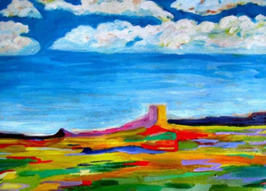 Malerei mit dem Titel "Colorful landscape" von Sara Raquel Sarangello, Original-Kunstwerk, Öl