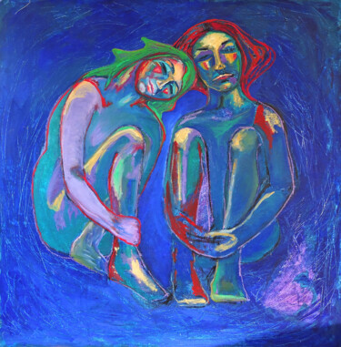 Pittura intitolato "Friends in blue" da Sara Raquel Sarangello, Opera d'arte originale, Acrilico