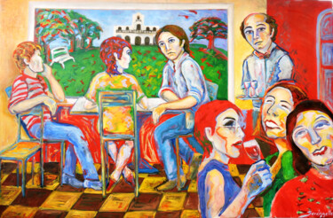 Malarstwo zatytułowany „Le bar” autorstwa Sara Raquel Sarangello, Oryginalna praca, Olej
