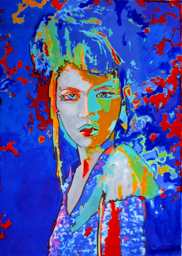Painting titled "Blue orient woman" by Sara Raquel Sarangello, Original Artwork, Oil