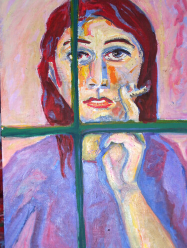 Painting titled "Behind the window." by Sara Raquel Sarangello, Original Artwork, Oil