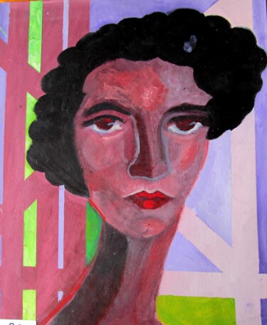 Painting titled "Portrait magenta" by Sara Raquel Sarangello, Original Artwork, Oil