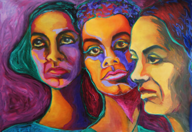 Malerei mit dem Titel "Regards féminins" von Sara Raquel Sarangello, Original-Kunstwerk, Öl
