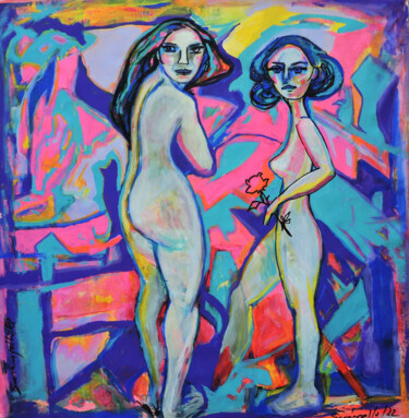 Malerei mit dem Titel "Les muses volent da…" von Sara Raquel Sarangello, Original-Kunstwerk, Öl