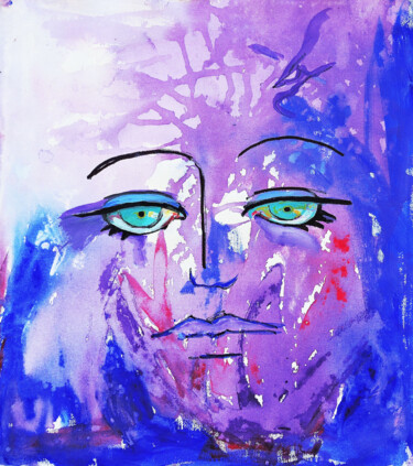 Malerei mit dem Titel "Blue portrait" von Sara Raquel Sarangello, Original-Kunstwerk, Acryl