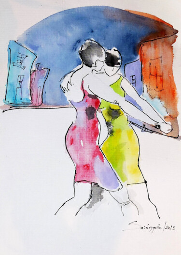 Schilderij getiteld "Dancers femme music" door Sara Raquel Sarangello, Origineel Kunstwerk, Olie