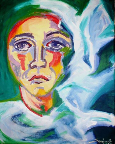 Картина под названием "Wrapped Thoughts." - Sara Raquel Sarangello, Подлинное произведение искусства, Масло