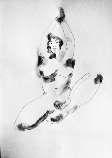 Dessin intitulée "Nu femme." par Sara Raquel Sarangello, Œuvre d'art originale, Encre