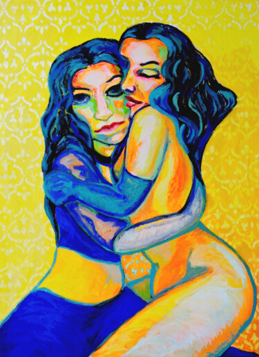 Malerei mit dem Titel "Hugs, étreintes, ab…" von Sara Raquel Sarangello, Original-Kunstwerk, Öl