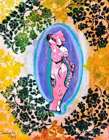 Ζωγραφική με τίτλο "Pink Lady Justice" από Sara Raquel Sarangello, Αυθεντικά έργα τέχνης, Ακρυλικό