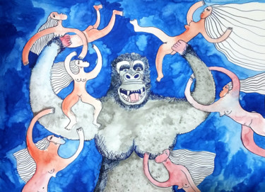 Disegno intitolato "kING KONG ET SES AM…" da Sara Picazo, Opera d'arte originale, Inchiostro