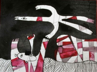 Dessin intitulée "L'oiseau rose" par Sara Picazo, Œuvre d'art originale, Autre
