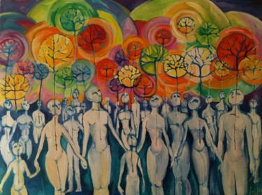 Peinture intitulée "migrazione" par Saraqui, Œuvre d'art originale, Huile