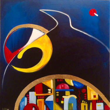 Painting titled "volo al tramonto" by Saraqui, Original Artwork, Oil