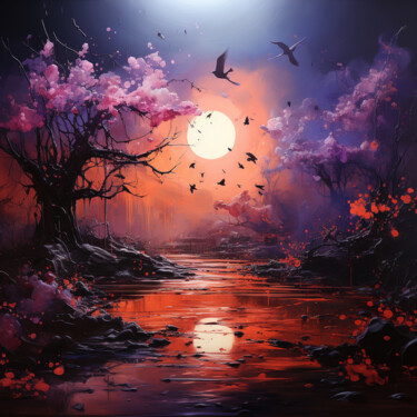 Digital Arts titled "Moonlit night" by Saras, Original Artwork, Digital Painting