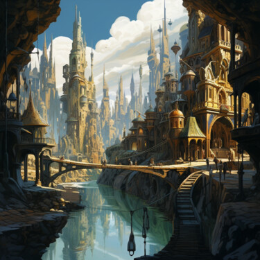 数字艺术 标题为“Mystical City” 由Saras, 原创艺术品, AI生成的图像