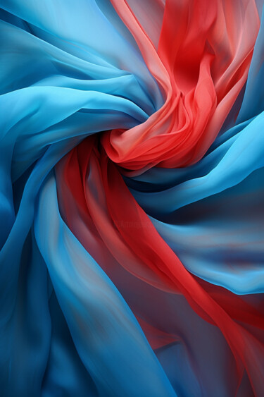 Pintura intitulada "Floating blue-red s…" por Saras, Obras de arte originais, Imagem gerada por IA