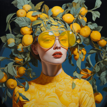Digital Arts titled "girl in lemons 1" by Saras, Original Artwork, Digital Painting