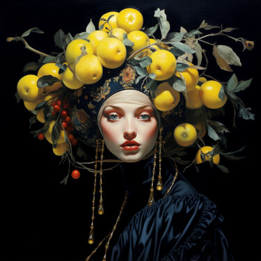 Arts numériques intitulée "Girl in lemons 2" par Saras, Œuvre d'art originale, Image générée par l'IA