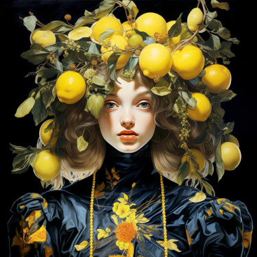 Digital Arts titled "Girl in lemons 5" by Saras, Original Artwork, Digital Painting