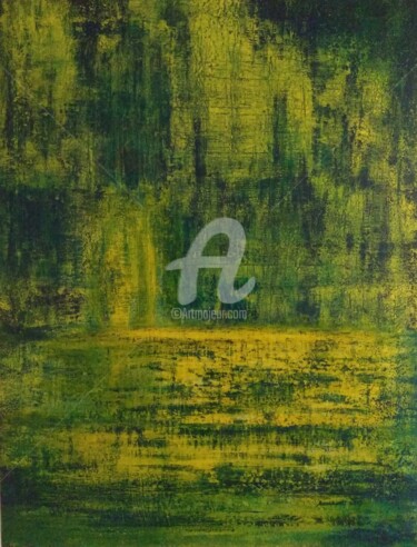 Painting titled "green yellow landsc…" by Saraswati P., Original Artwork, Acrylic