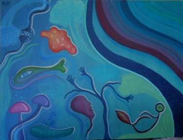 Pittura intitolato "sotto l'oceano" da Sara Silberstein, Opera d'arte originale