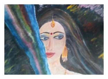 Pittura intitolato "Shy looking woman" da Saravanan M, Opera d'arte originale, Olio