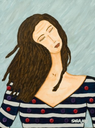 Pintura intitulada "Wind ou Rapariga co…" por Sara Vieira, Obras de arte originais, Óleo