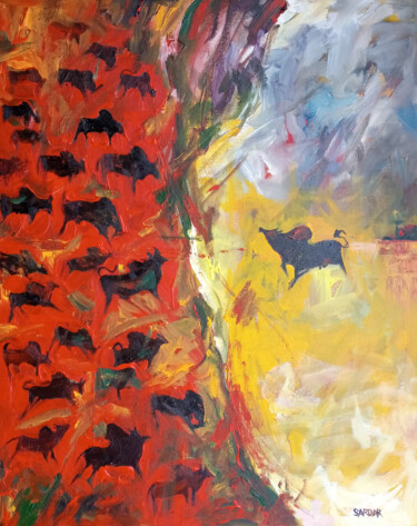 Malerei mit dem Titel "back to blood" von Sardar Jadhav, Original-Kunstwerk, Acryl