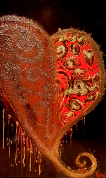 Painting titled "Bleeding Heart" by Fatima Sardinha, Original Artwork, Oil Mounted on Wood Stretcher frame