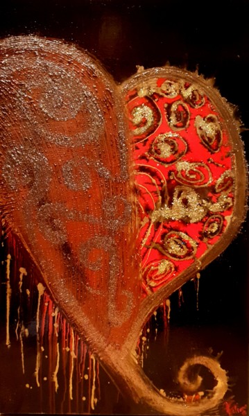 Schilderij getiteld "Bleeding Heart" door Fatima Sardinha, Origineel Kunstwerk, Olie Gemonteerd op Frame voor houten brancard