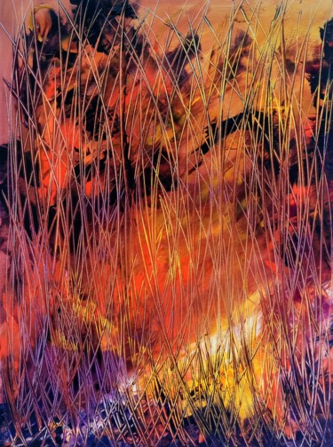 Painting titled "Under the fire" by Fatima Sardinha, Original Artwork, Oil Mounted on Wood Stretcher frame