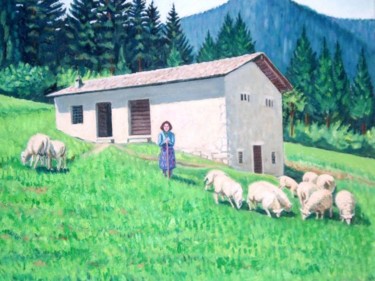 Pittura intitolato "la pastorella" da Angelo Sara, Opera d'arte originale