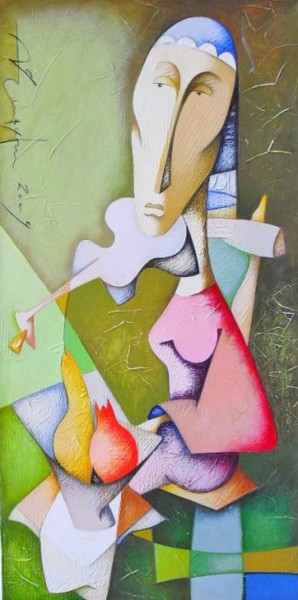 Pittura intitolato "The violin player" da Sargis Zakarjan, Opera d'arte originale, Acrilico