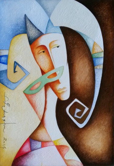 Schilderij getiteld "Two Persons" door Sargis Zakarjan, Origineel Kunstwerk, Acryl