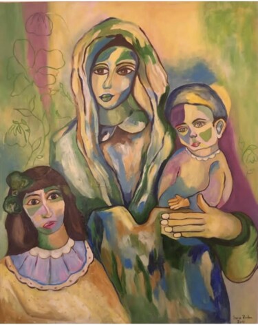 Painting titled "The family" by Saria Ghanem, Original Artwork, Acrylic Mounted on Cardboard
