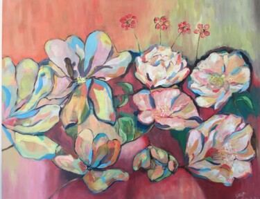 Painting titled "Blown blossoms" by Saria Ghanem, Original Artwork, Acrylic Mounted on Wood Stretcher frame