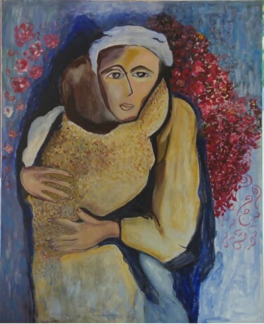 Painting titled "Tenderness hug" by Saria Ghanem, Original Artwork, Acrylic Mounted on Wood Stretcher frame