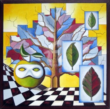 Peinture intitulée "La pomme masquée" par Sarian, Œuvre d'art originale, Huile