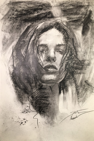 Desenho intitulada "Charcoal portrait" por Sarita Nanni, Obras de arte originais, Carvão